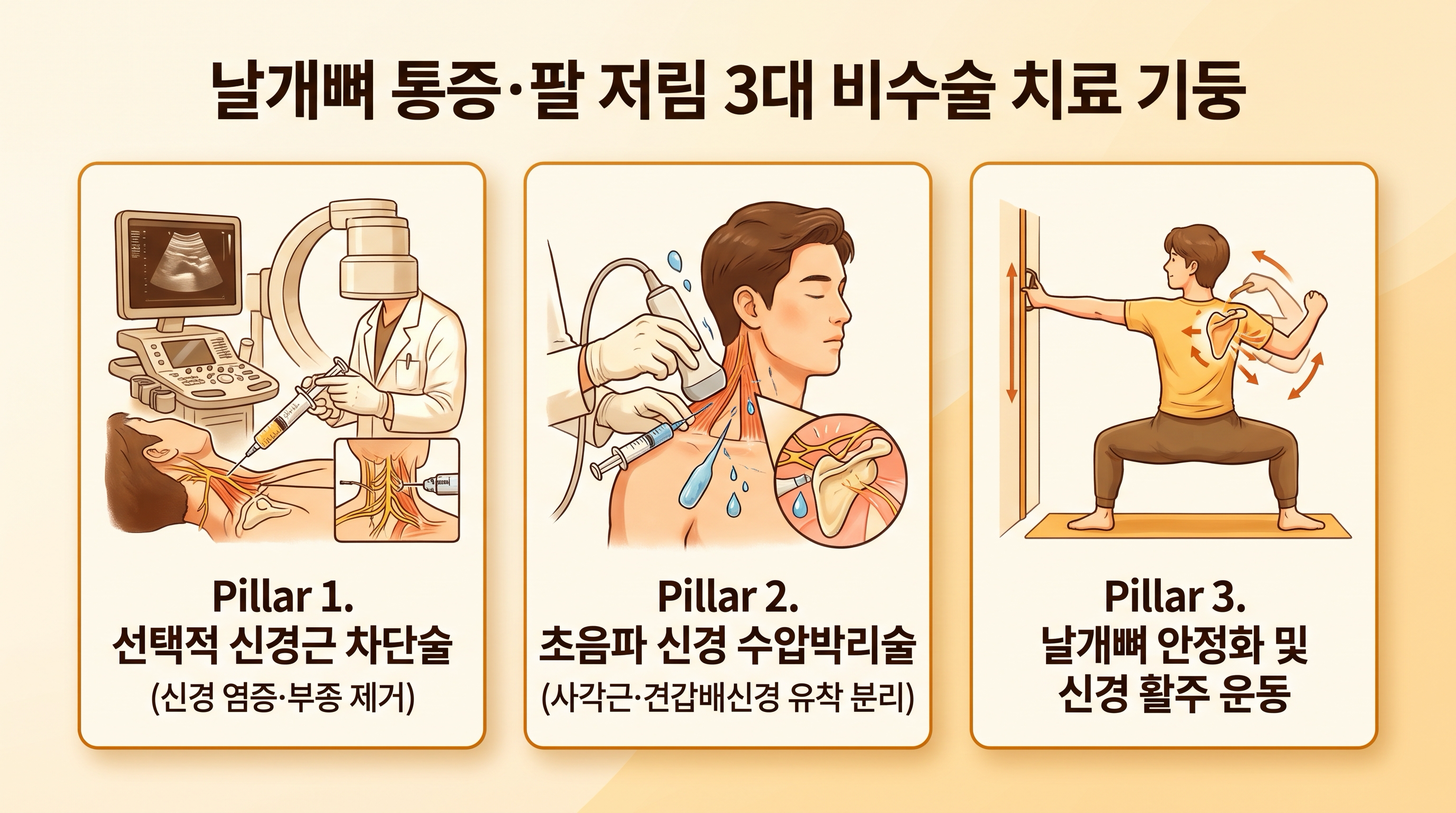 [그림 3] 날개뼈 통증·팔 저림 해소를 위한 3대 비수술 치료 기둥
