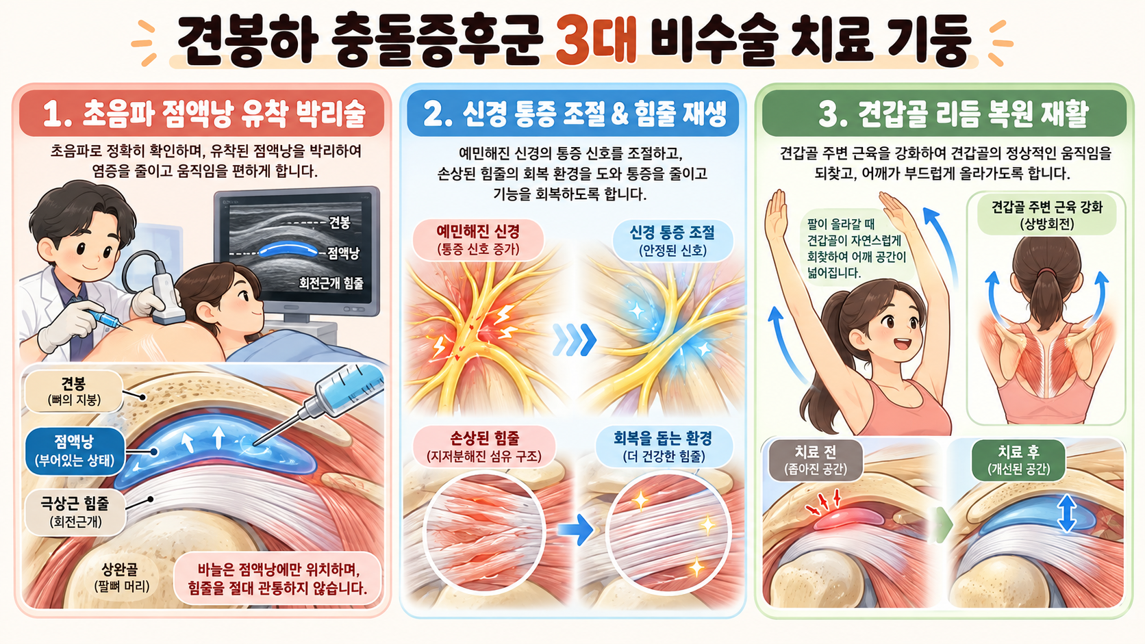 회전근개 파열을 막는 견봉하 충돌증후군 3대 비수술 치료 기둥
