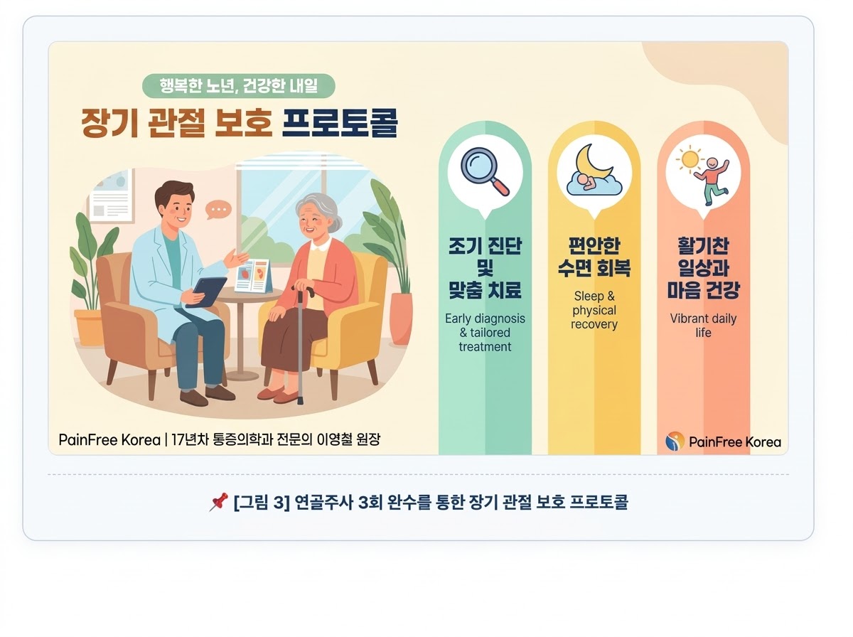 [그림 3] 연골주사 3회 완수를 통한 장기 관절 보호 프로토콜