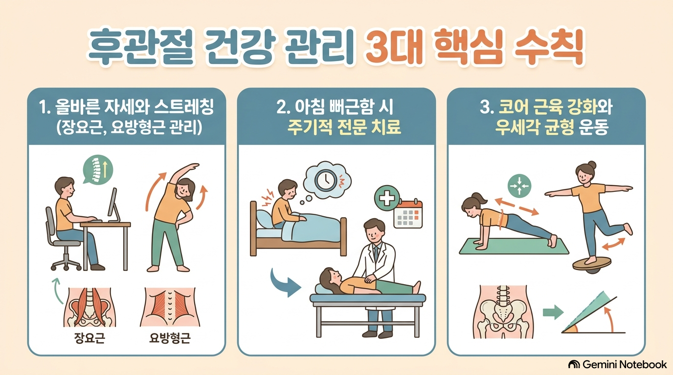 [도해] 아침 뻐근함(조조강직) 감별 및 관절 관리 3대 수칙